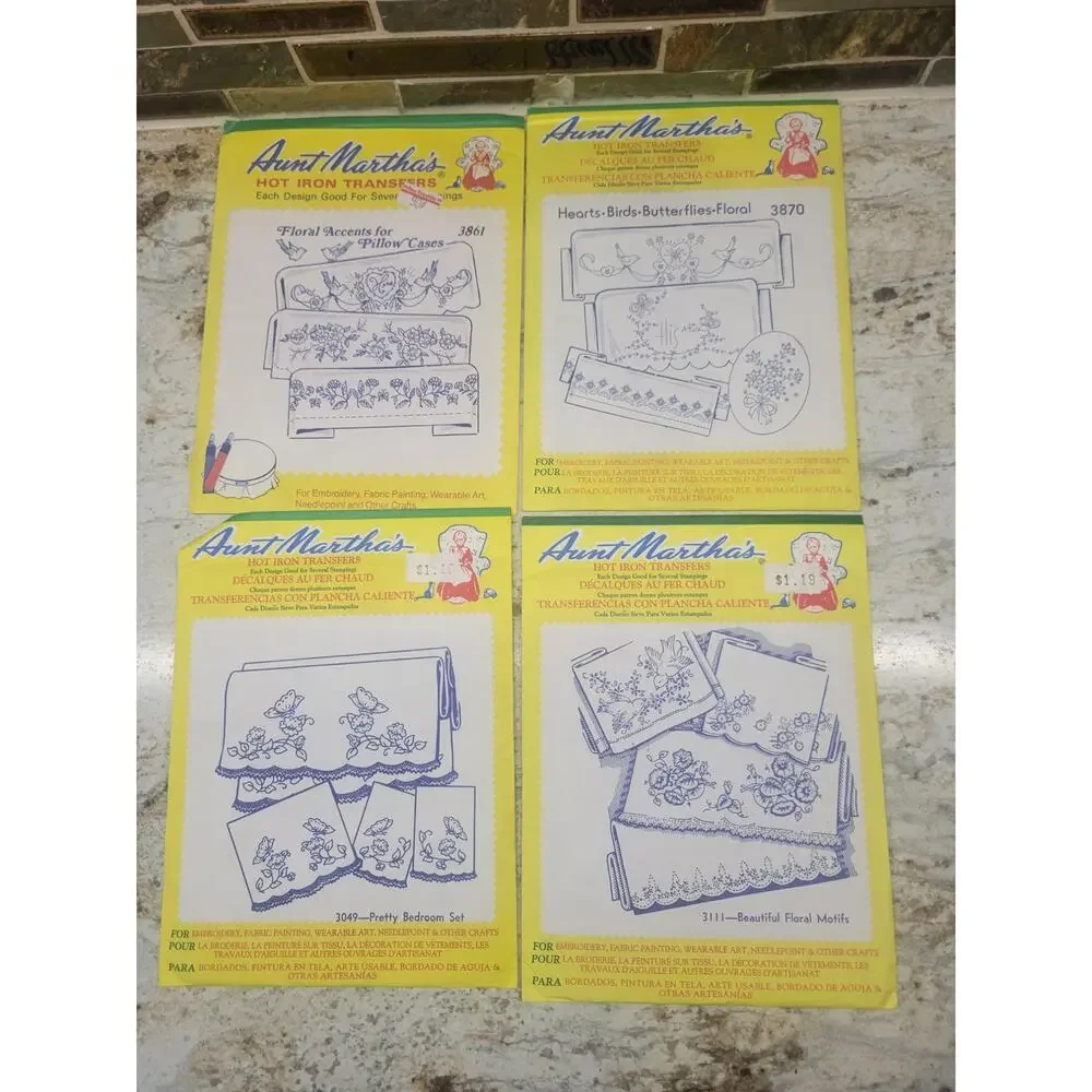 Vintage Aunt Martha's Pattern Transfers Lot of 11 Linens Edging Embroidery